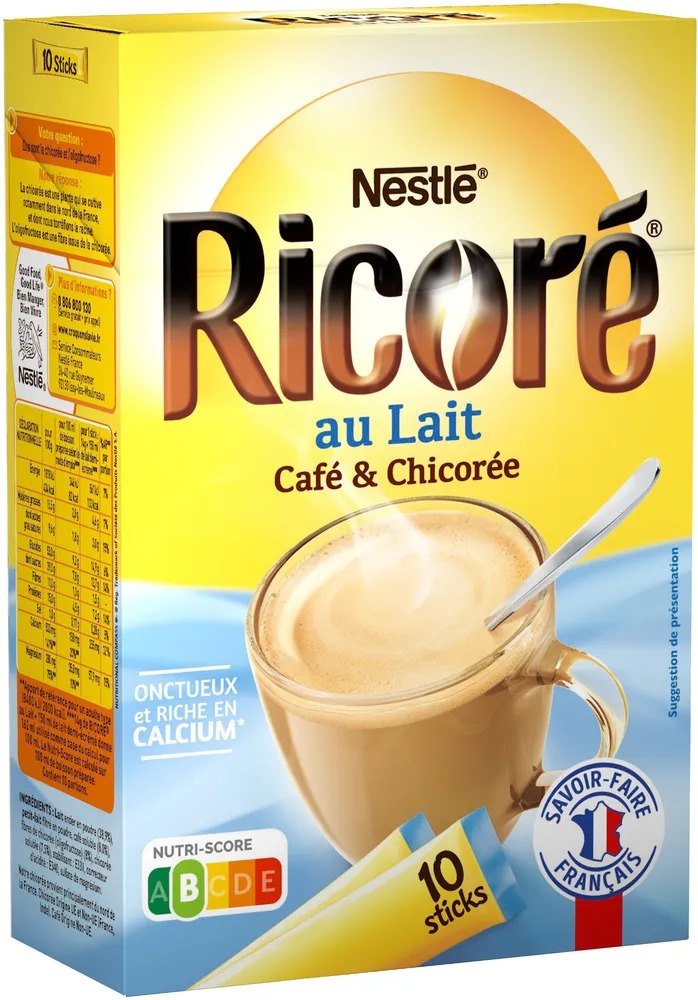 RICORE au Lait, Café & Chicorée, Boîte de 10 Sticks (14g chacun)