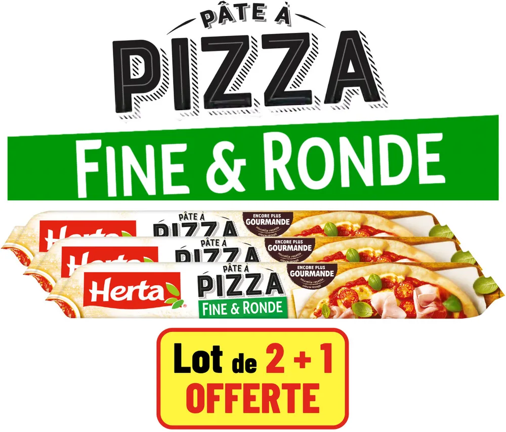 HERTA Pâte à Pizza Fine et Ronde Lot 2+1