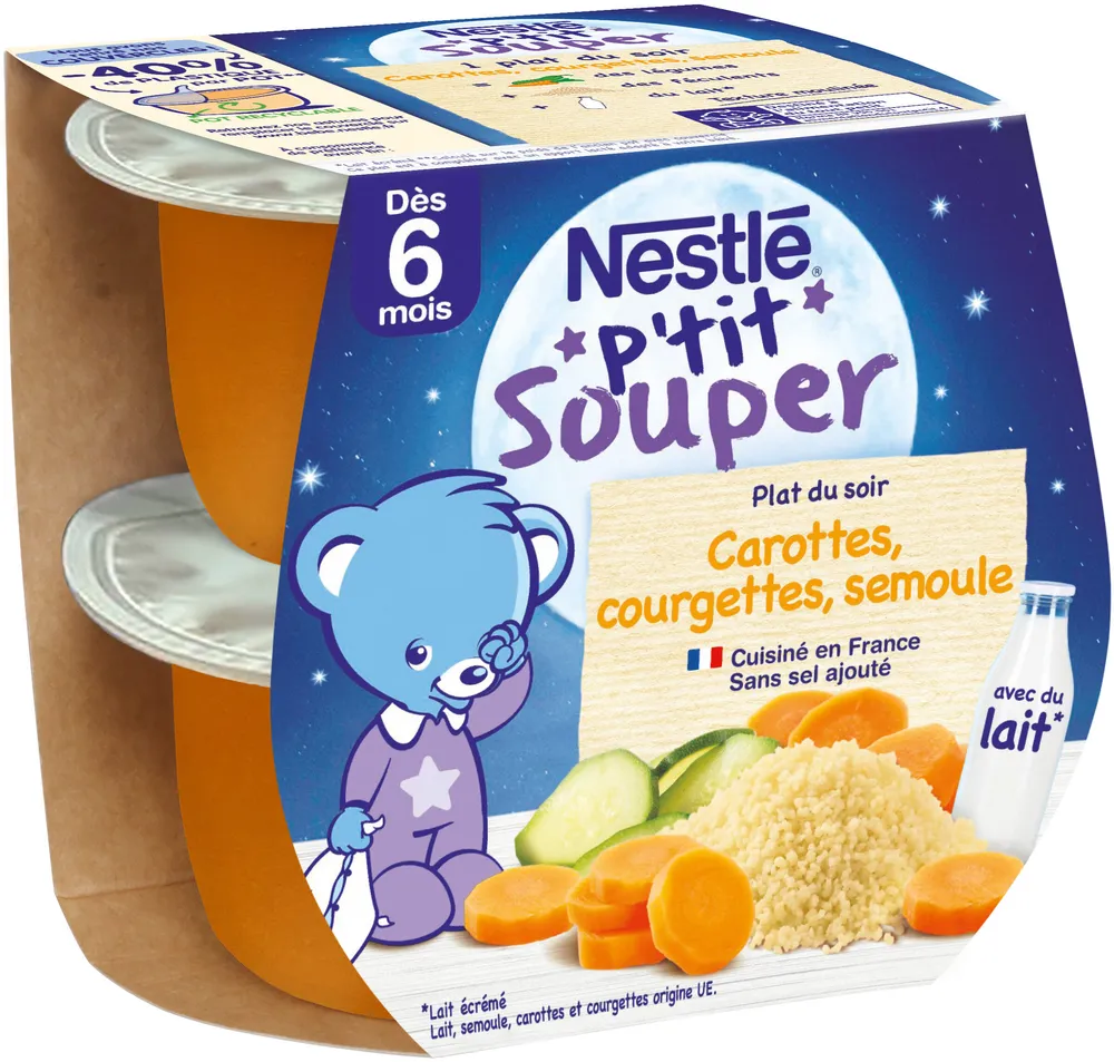 NESTLE P'TIT SOUPER Carottes Courgettes Semoule -2 x 200g - Dès 6 mois