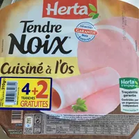 Tendre Noix Jambon Charcutier cuisiné à l'os la barquette de 6 tranches 210 g