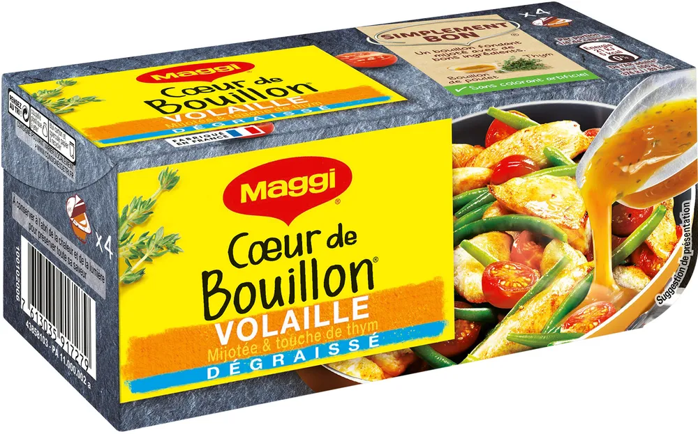 MAGGI Cœur de Bouillon Volaille mijotée et touche de thym Dégraissé 4x22g =