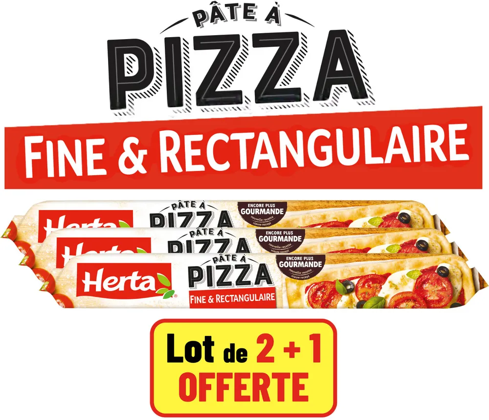 HERTA Pâte à Pizza fine et rectangulaire LOT 2+1 OFT