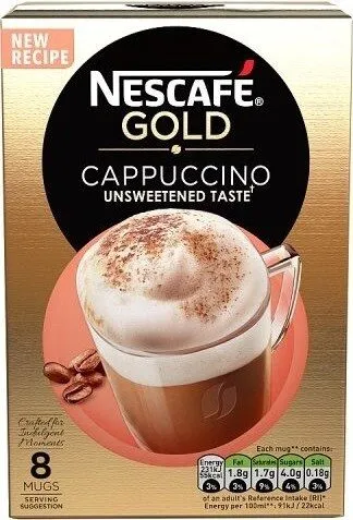 GOLD Cappuccino Unsweetened Taste Coffee, 8 Sachets x