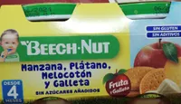 Manzana, plátano, melocotón y galleta