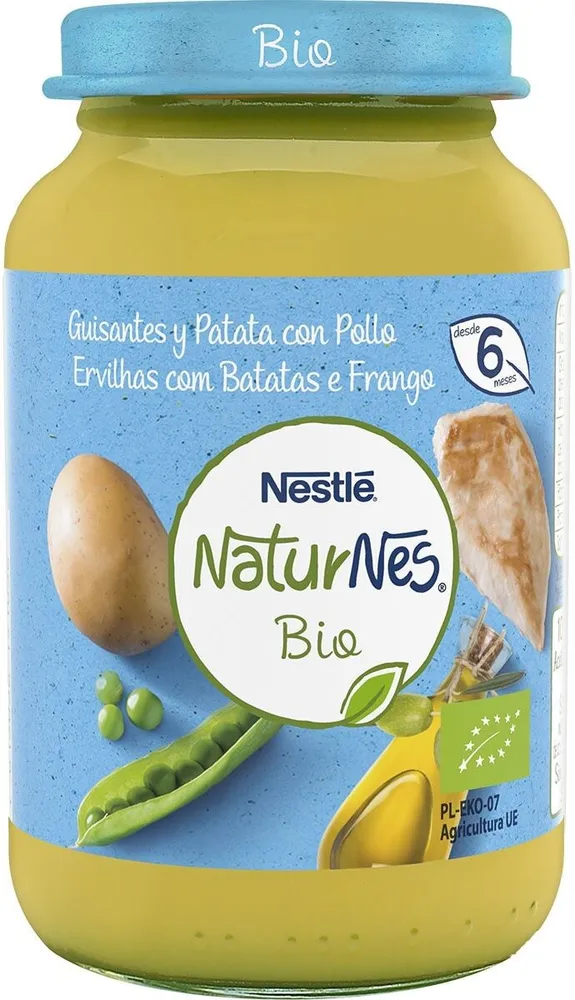 Potito de guisantes con patata y pollo