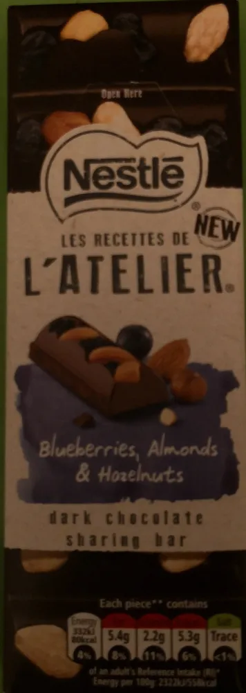 Blueberries,Almonds & Hazelnuts Dark Chocolate Sharing Bar 100G