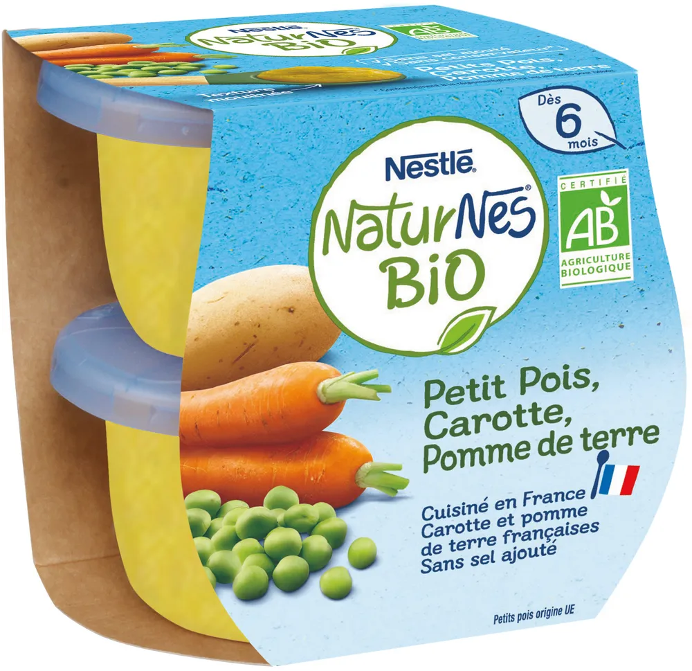 NESTLE NATURNES BIO Petits Pots Bébé Petits Pois Carotte Pomme de Terre 2x130g -Dès 6 mois