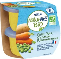 NESTLE NATURNES BIO Petits Pots Bébé Petits Pois Carotte Pomme de Terre 2x130g -Dès 6 mois