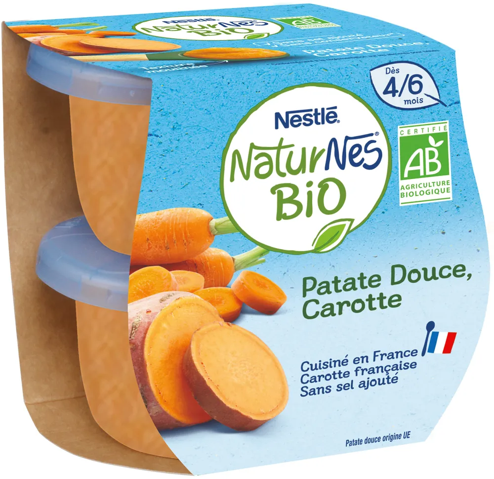 NESTLE NATURNES BIO Petits Pots Bébé Patat Douc Carot2x130g-Dès4/6mois