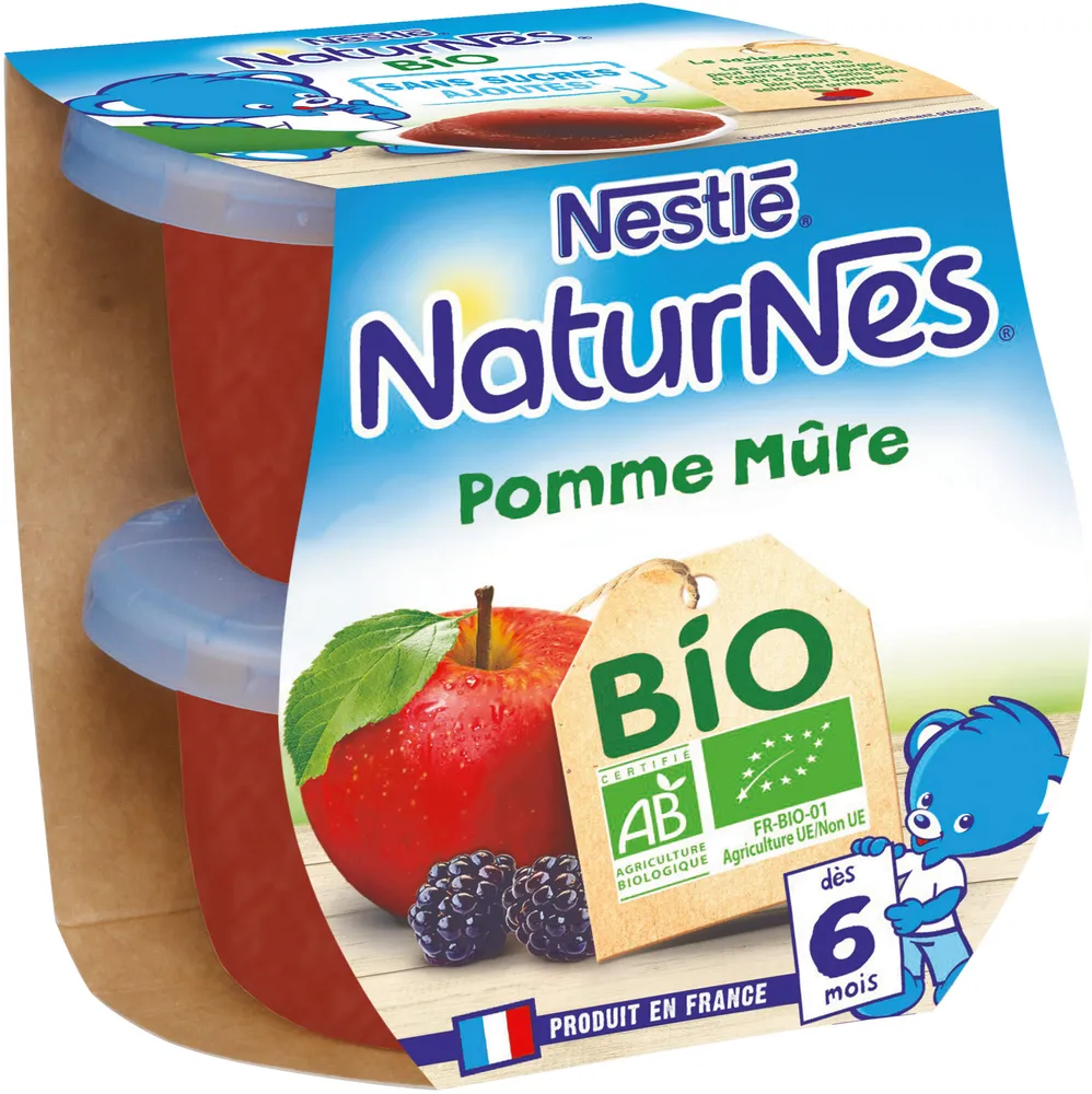 NESTLE NATURNES BIO Compotes Bébé Pomme Mûre 2x115g -Dès 6 mois