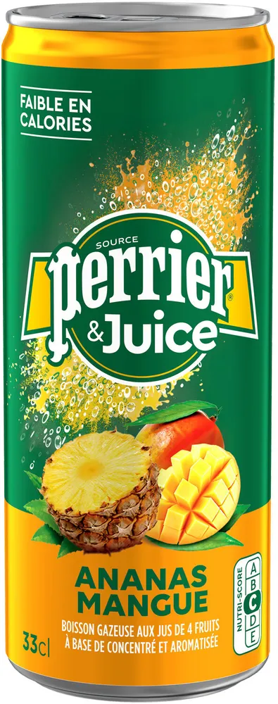 PERRIER & JUICE eau gazeuse aromatisée ananas mangue 33cl