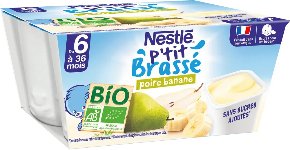 NESTLE P'TIT BRASSE BIO Poire Banane 4 x 90g - Dès 6 mois