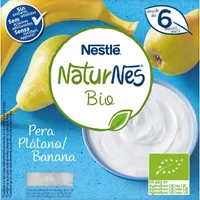 Postre lácteo de pera y plátano azúcares añadidos