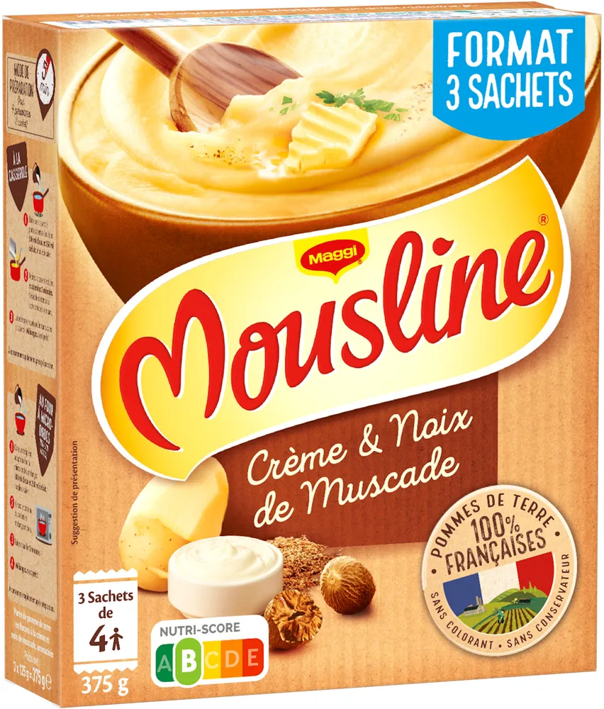 MOUSLINE Purée Crème Muscade 3x125g