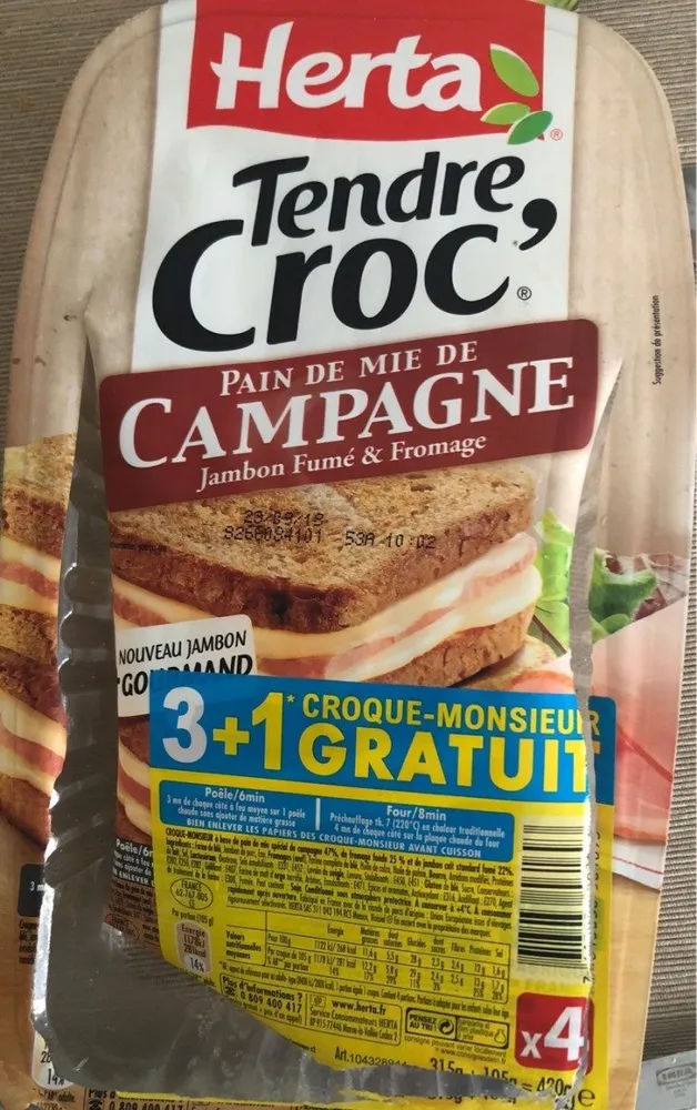 Tendre Croc' Pain de mie de Campagne Jambon Fumé & Fromage (3+1 gratuit)