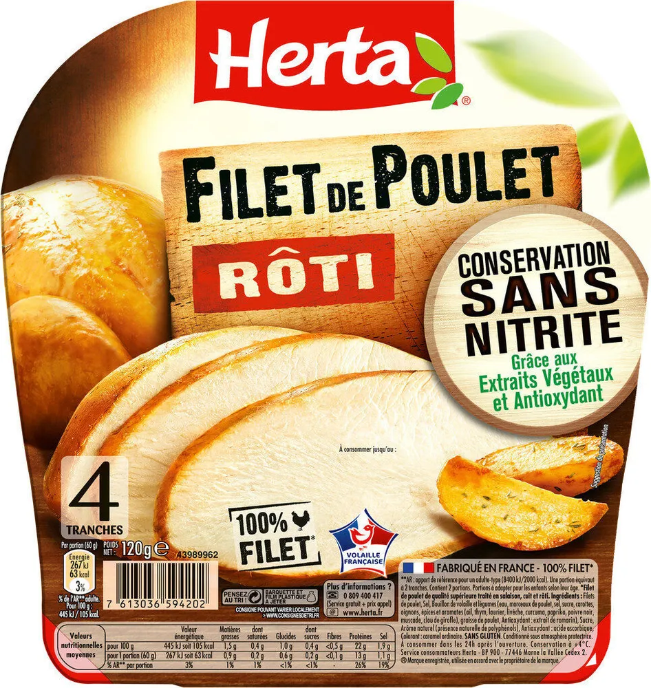 HERTA Filet de poulet rôti cons.sans nitrite