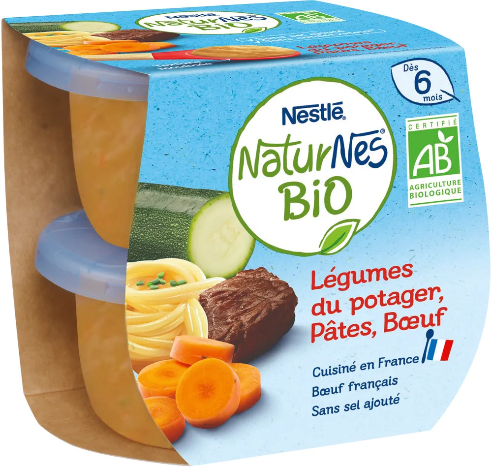 NESTLE NATURNES BIO Légumes du potager Pâtes Bœuf-2x190g-Dès 6 mois