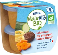 NESTLE NATURNES BIO Légumes du potager Pâtes Bœuf-2x190g-Dès 6 mois