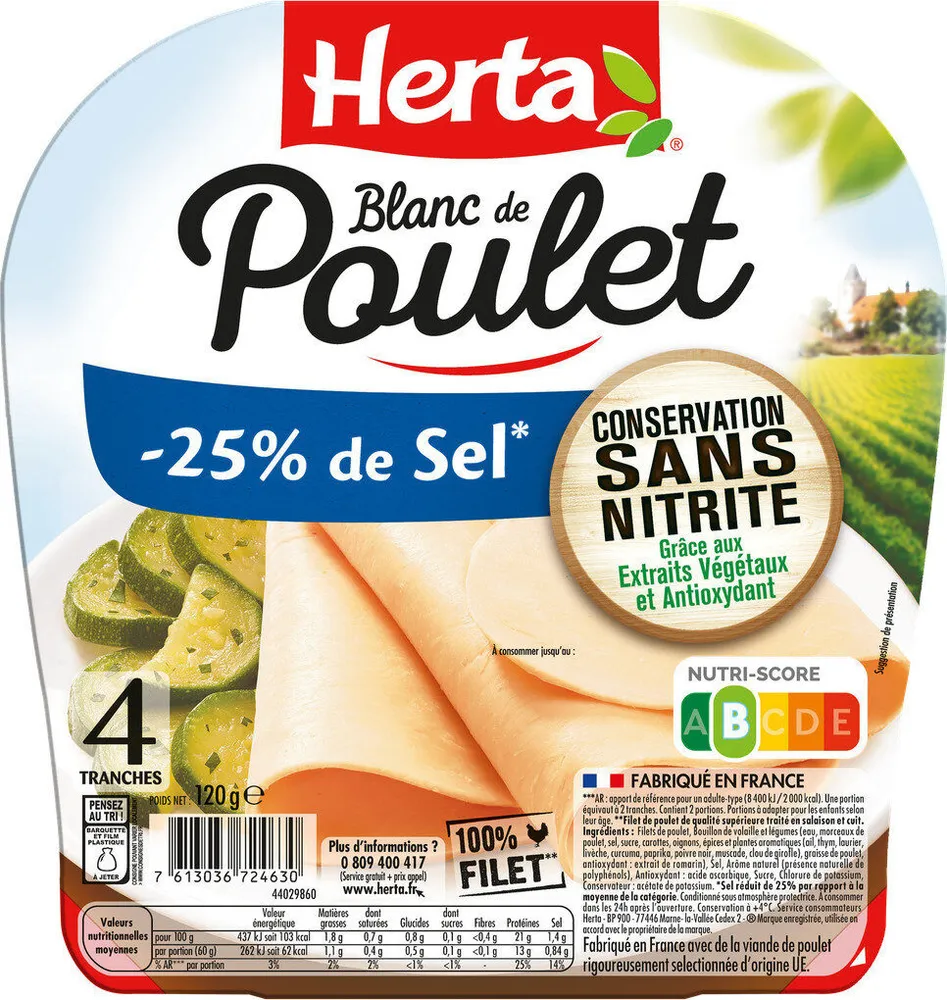 Blanc de poulet -25% sel cons.sans nitrite
