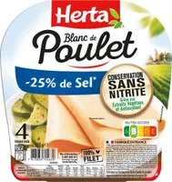 Blanc de poulet -25% sel cons.sans nitrite