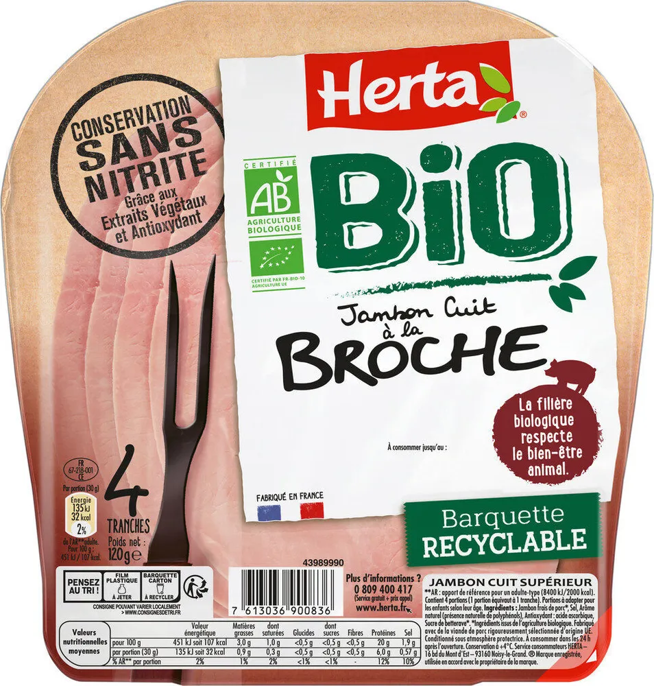 HERTA BIO Jambon à la broche cons. Sans nitrite