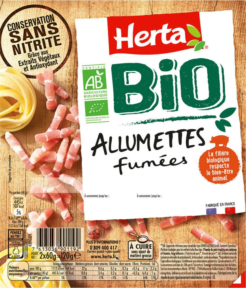 HERTA BIO Lardons allumettes fumés