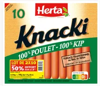 HERTA KNACKI Saucisses 100% Poulet x10 LOT 2 dt 50% OFFERT
