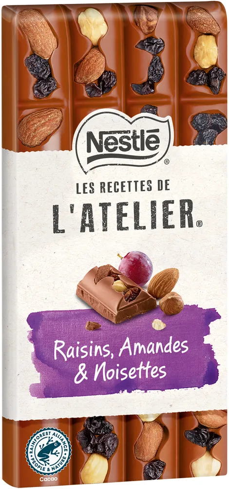 NESTLE L'ATELIER Tablette Chocolat lait raisins - 170g