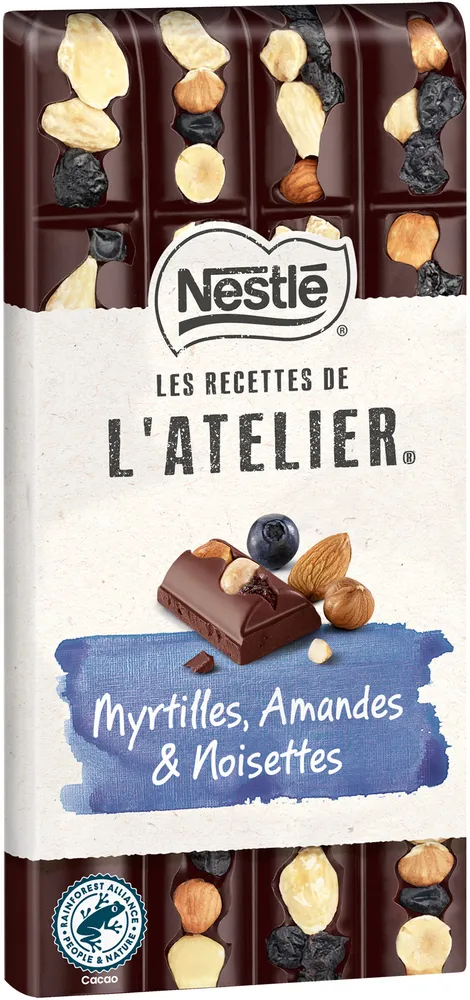 NESTLE L'ATELIER Tablette Chocolat noir myrtilles amandes - 170g