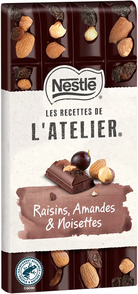 NESTLE L'ATELIER Tablette Chocolat noir raisins - 170g
