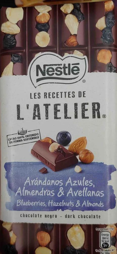 L'Atelier chocolate negro, arándanos azules, almendras y avellanas