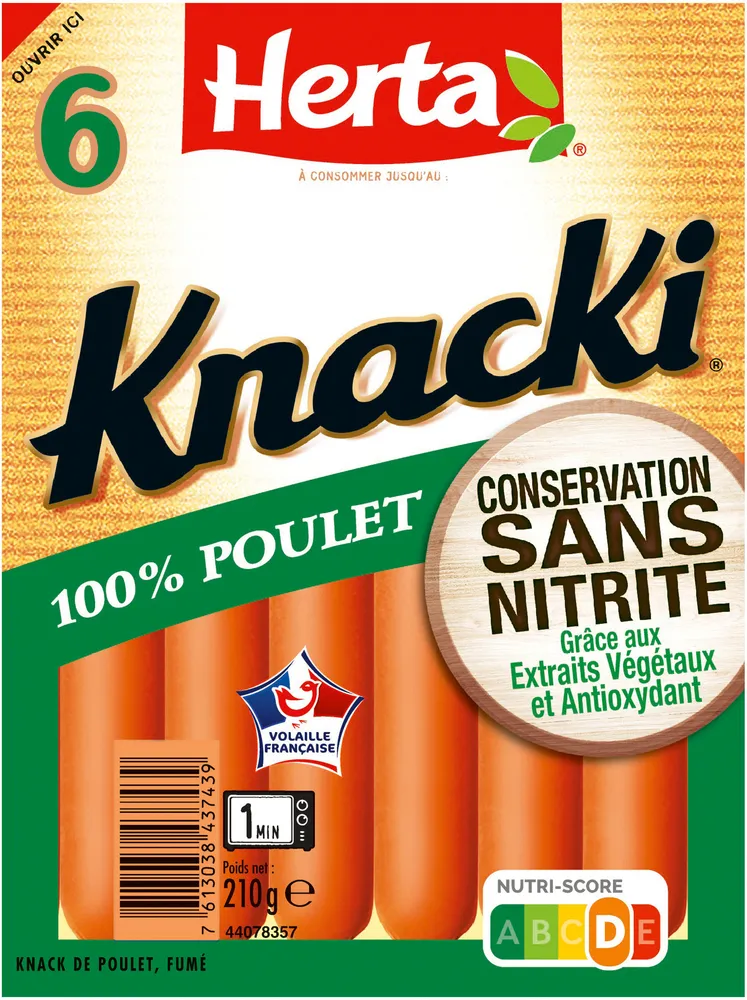 HERTA KNACKI Saucisse 100% Poulet sans nitrite x6 - 210g