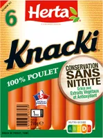 HERTA KNACKI Saucisse 100% Poulet sans nitrite x6 - 210g