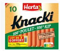 HERTA KNACKI Saucisses 100% Poulet x10 LOT 3+1 OFFERT