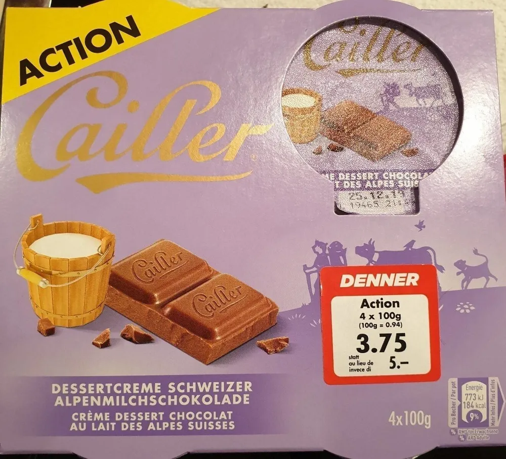 Crème dessert chocolat au lait des Alpes suisses
