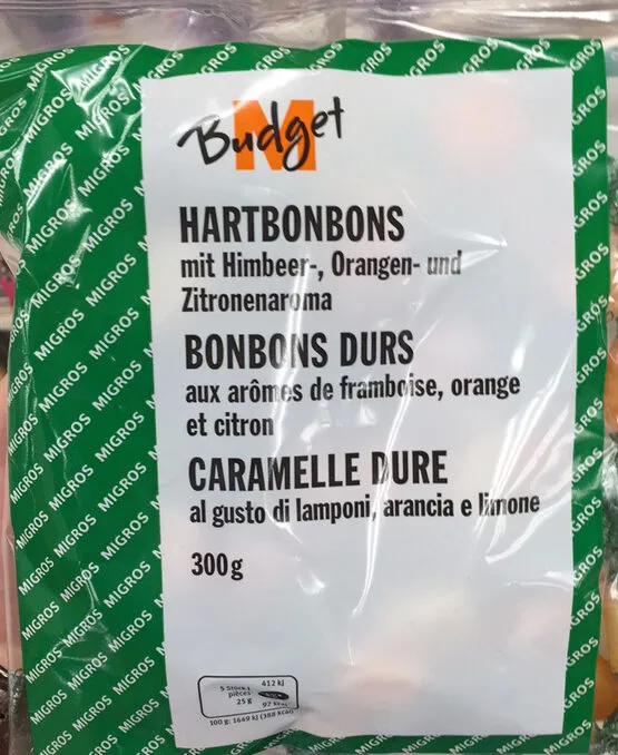 Bonbons durs aux arômes de framboise, orange et citron