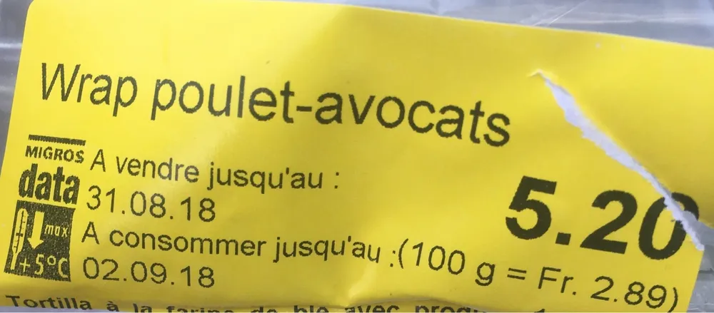 Wrap poulet avocat