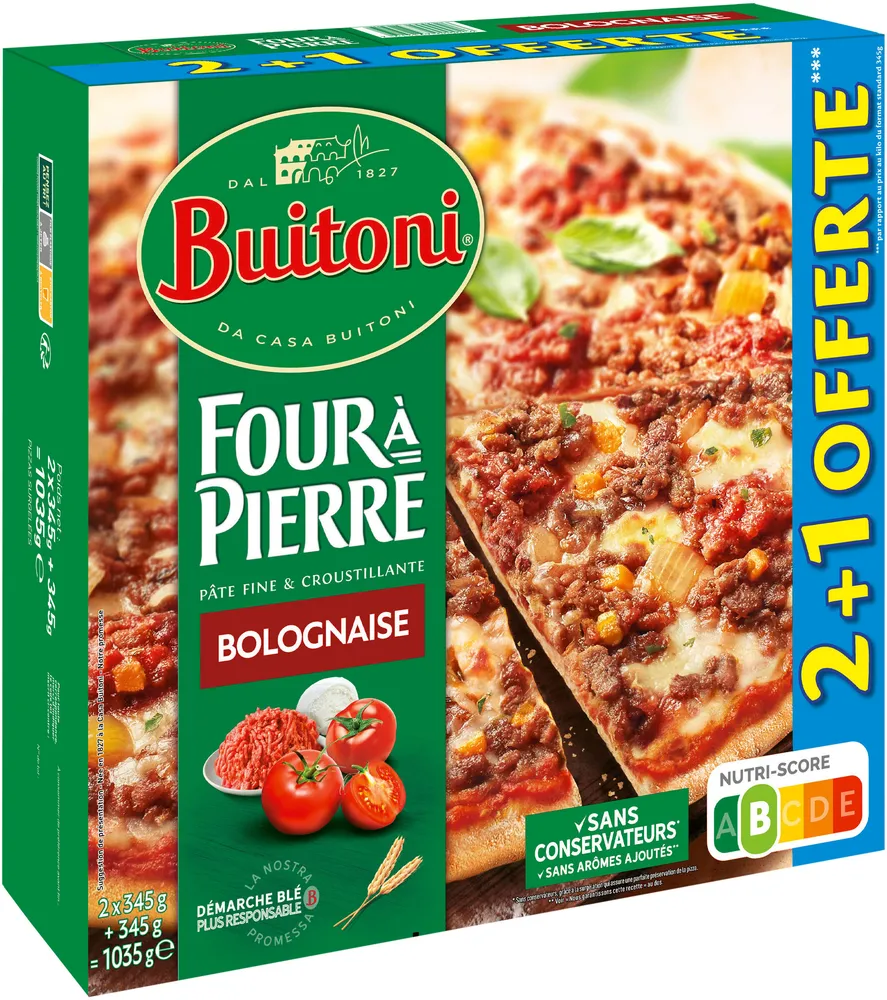 BUITONI FOUR A PIERRE Pizza surgelée Bolognaise 2+1 offerte (3X345g)