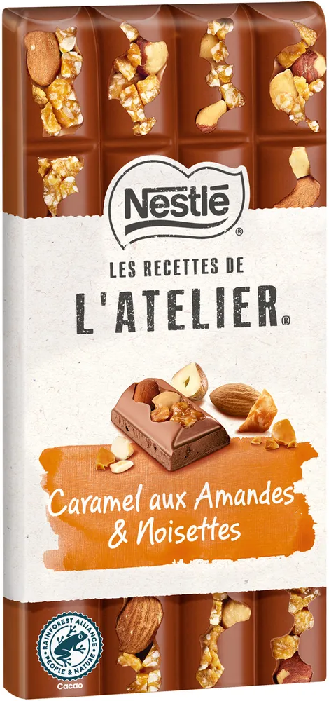 NESTLE L'ATELIER Tablette Chocolat lait caramel noisettes et amandes - 170g