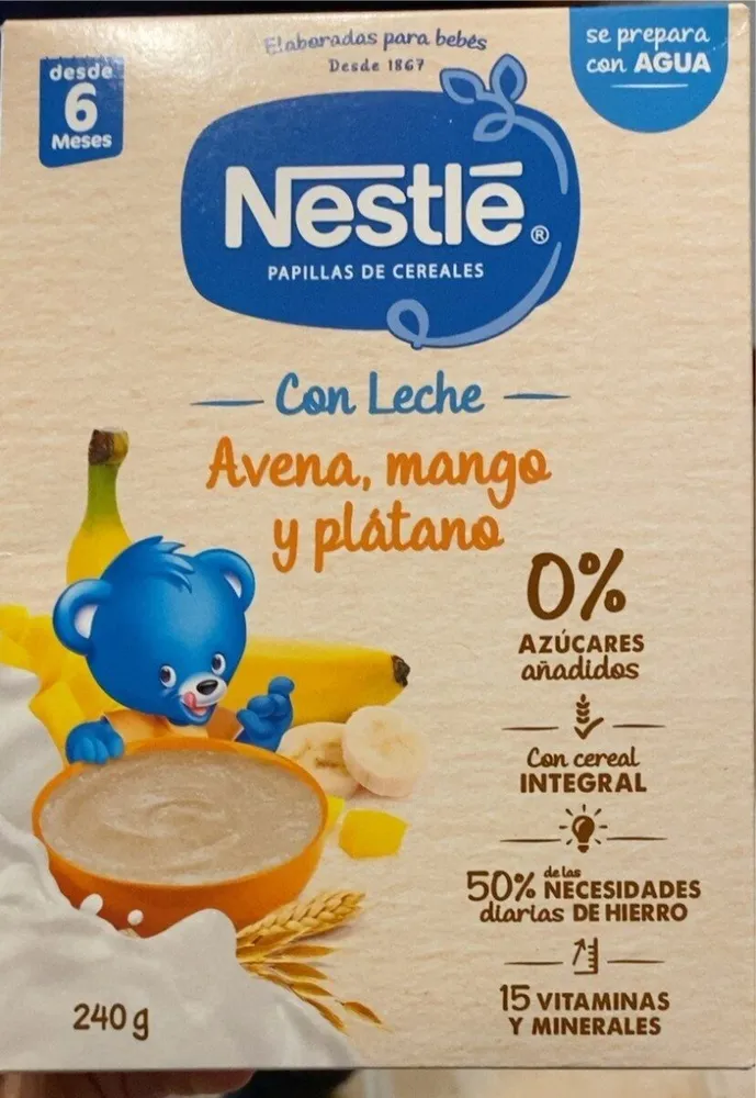 Papilla con leche avena,mango y platano