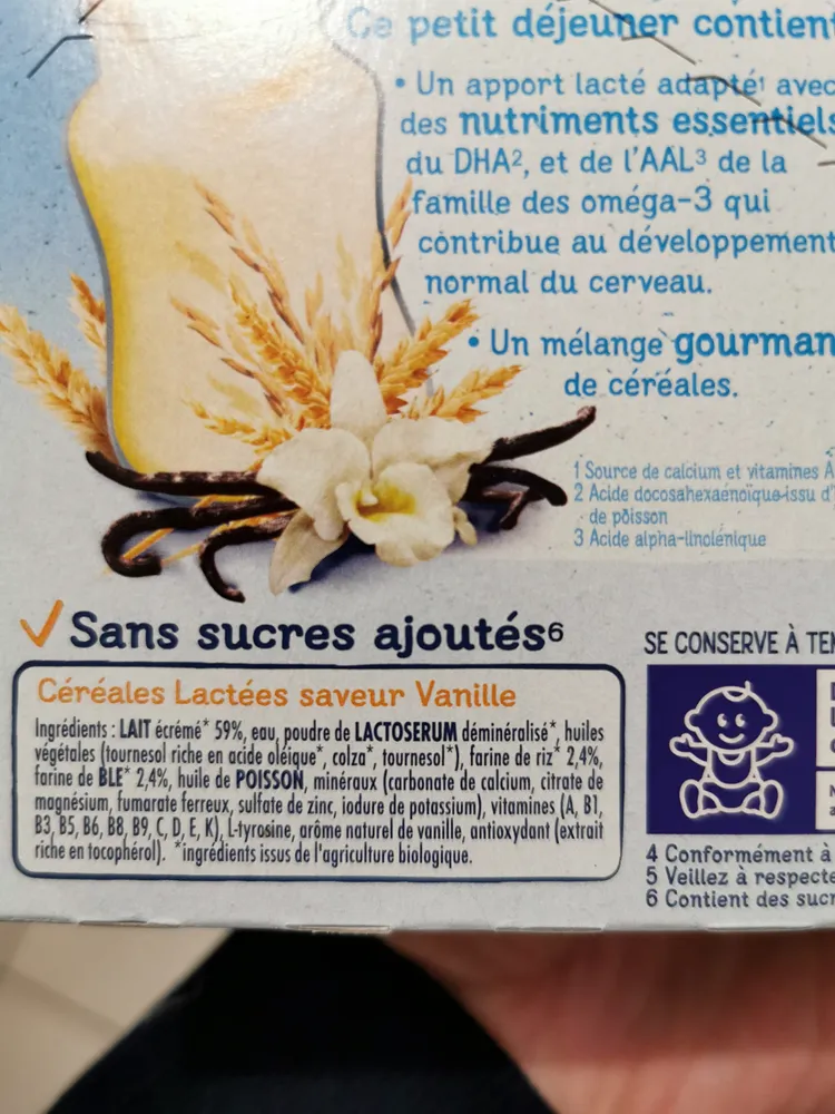 Céréales lactées saveur vanille