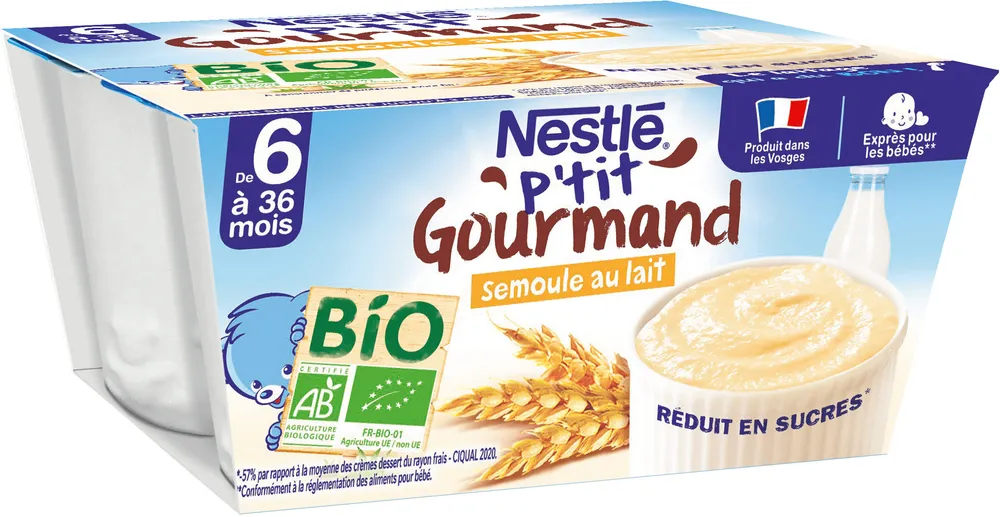 NESTLÉ P'TIT GOURMAND Semoule au Lait BIO 4x90g