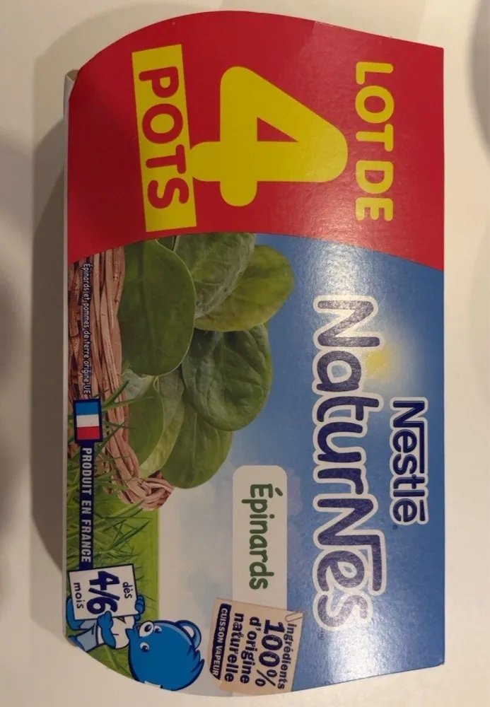 NESTLE NATURNES Petits pots bébé Epinard- 4x130g - Dès 4/6 mois