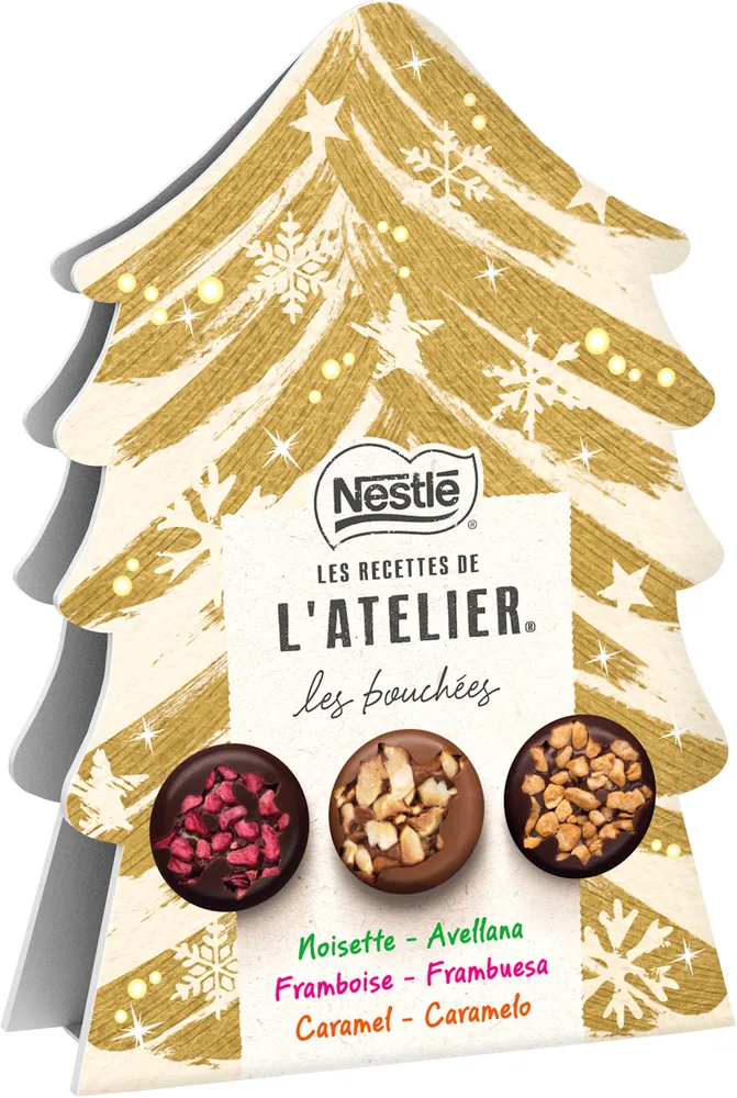 NESTLE L'ATELIER Les Bouchées Boite sapin lait et noir 162g