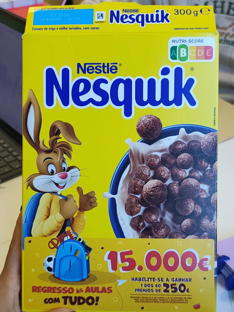Cereal de trigo e milho torrado, com cacau