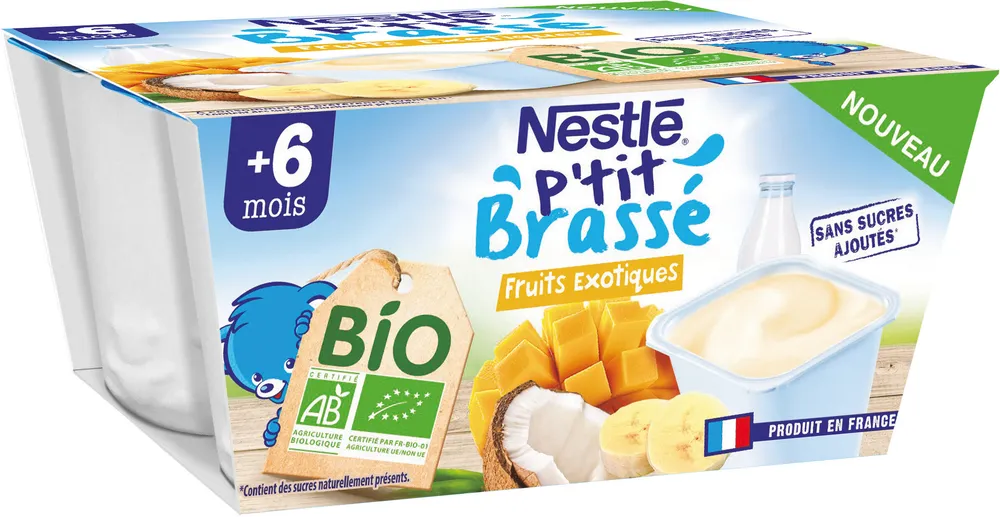 NESTLE P'TIT BRASSE fruits exotiques BIO 4x90g dès 6 mois