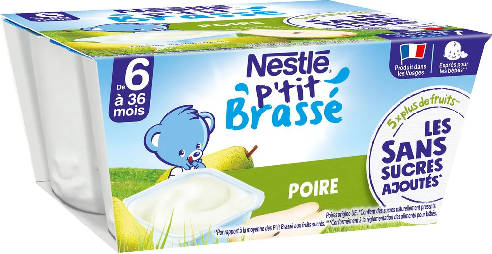 NESTLE P'TIT BRASSE Poire Sans Sucres Ajoutés 4x90g dès 6 mois