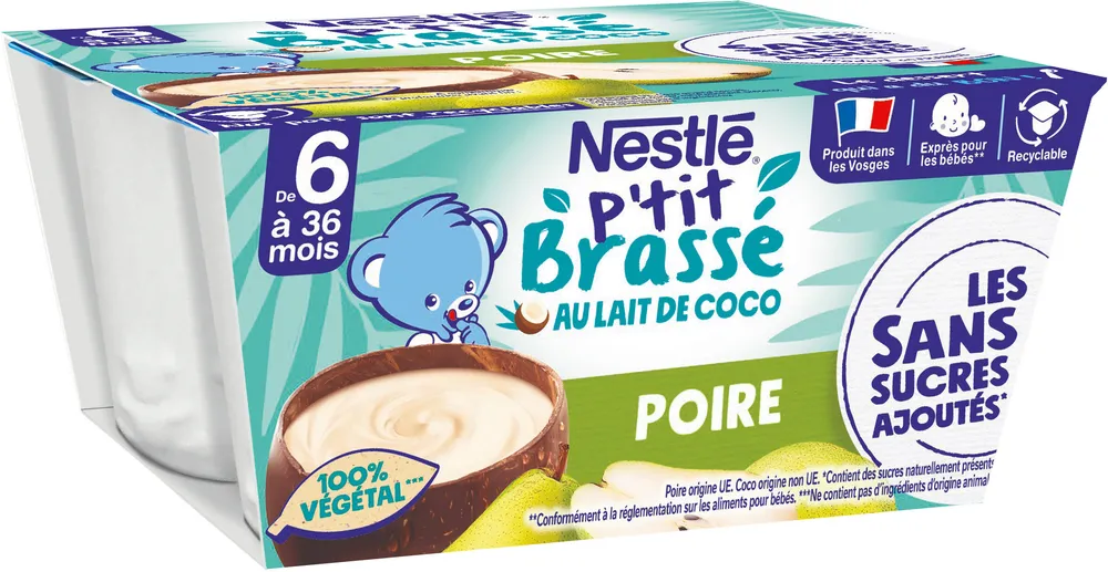 NESTLE P'TIT BRASSE au lait de coco Poire 4x90g dès 6 mois