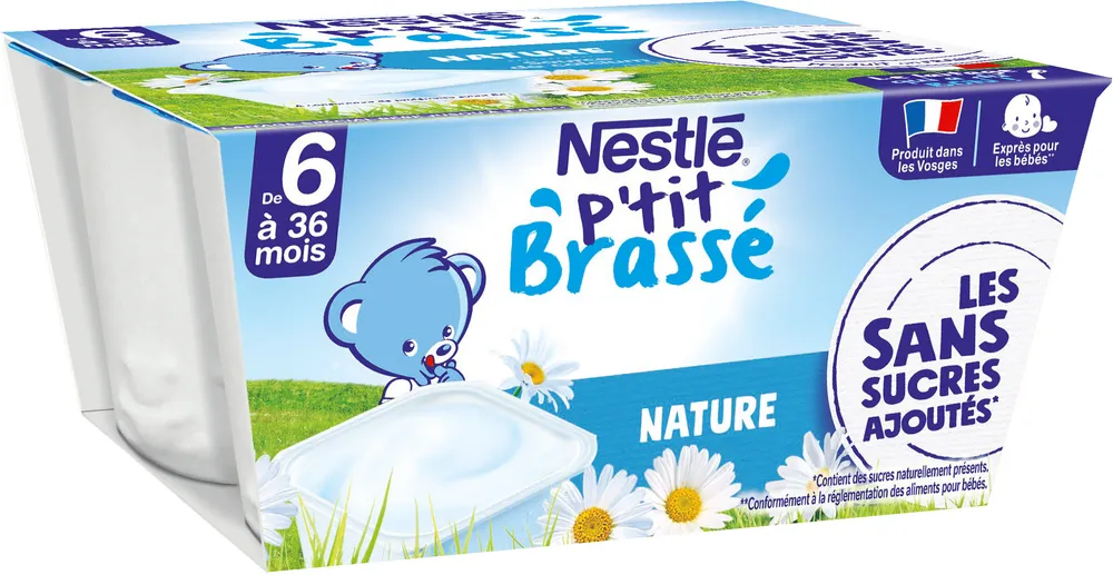 NESTLE P'TIT BRASSE Nature Sans Sucres Ajoutés 4x90g dès 6 mois