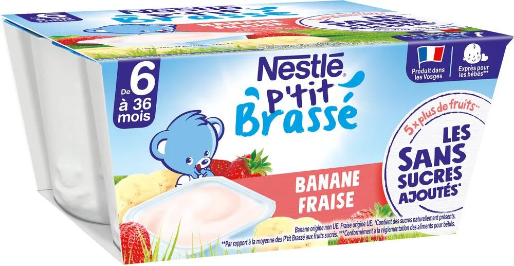 NESTLE P'TIT BRASSE Banane Fraise Sans Sucres Ajoutés 4x90g dès 6 mois